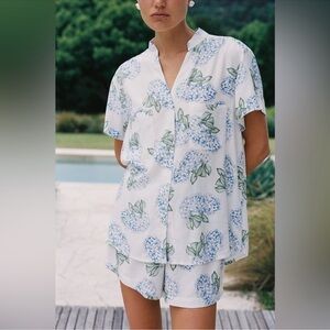 Piyama Maggie Pajamas Hydrangea Blue print button down shorts bottoms floral